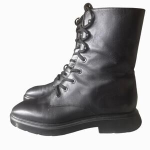 Stuart Weitzman Mckenzee Lace Up Leather Chelsea Moto Boots Black NWOB 7M
